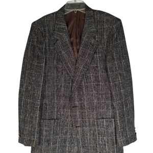 Giovani 100% Silk 2 Button Plaid Blazer Sport Jacket Mens Size 42L Grey